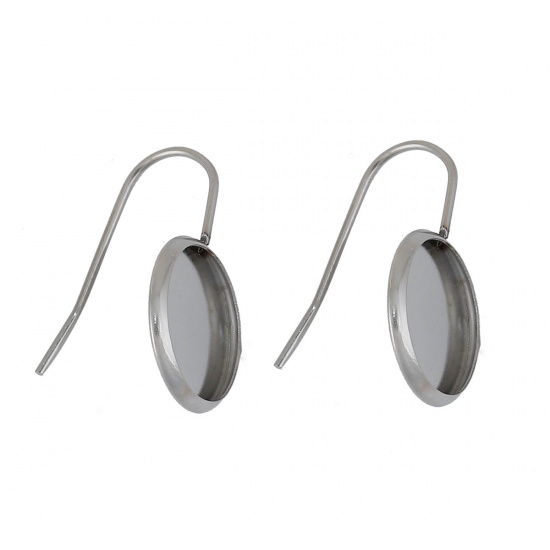 Bild von 304 Edelstahl Ohrring Fassung Rund Silberfarbe (für 12mm D. Cabochon ) 23mm x 14mm, Drahtstärke: (21 gauge), 10 Stück