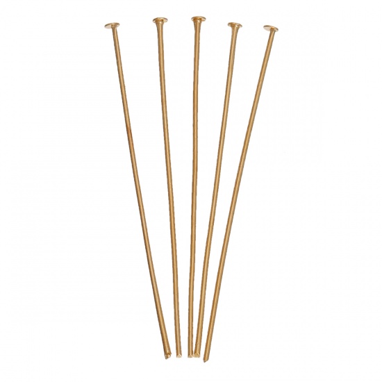Picture of Zinc Based Alloy Head Pins 14K Real Gold Plated 50mm(2") long, 0.7mm (21 gauge) 20 PCs