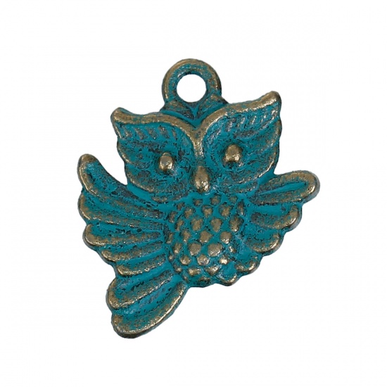 Picture of Zinc Based Alloy Halloween Patina Charms Owl Animal Antique Bronze 19mm( 6/8") x 17mm( 5/8"), 20 PCs
