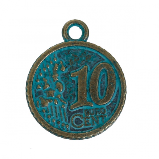 Picture of Zinc Based Alloy Patina Charms Coin Antique Bronze 23mm( 7/8") x 19mm( 6/8"), 10 PCs