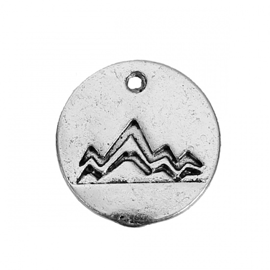 Picture of Zinc Based Alloy Charms Round Antique Silver Travel Mountain 13mm( 4/8") Dia, 20 PCs
