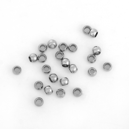 Bild von 304 Edelstahl Rocailles Perlen Trommel Silberfarbe ca. 3mm D., Loch:ca. 1.8mm, 30 Stück