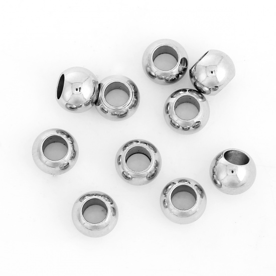 Bild von 304 Edelstahl Zwischenperlen Spacer Perlen Trommel Silberfarbe ca. 6mm D., Loch:ca. 3.2mm, 20 Stück