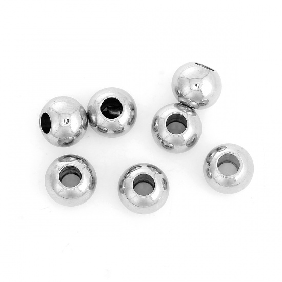 Bild von 304 Edelstahl Zwischenperlen Spacer Perlen Rund Silberfarbe ca. 8mm D., Loch:ca. 3mm, 10 Stück