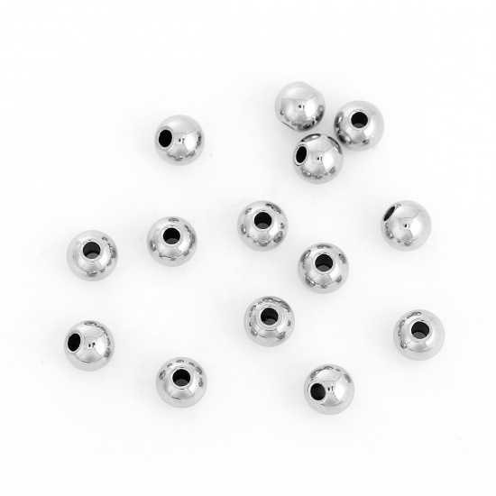 Bild von 304 Edelstahl Zwischenperlen Spacer Perlen Rund Silberfarbe ca. 4mm D., Loch:ca. 1.2mm, 30 Stück