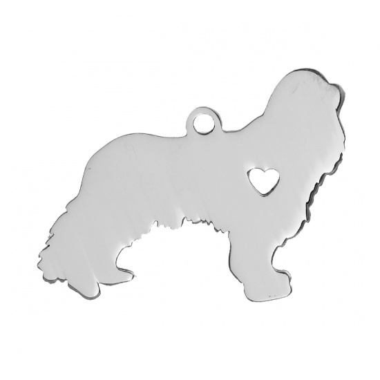 Picture of 304 Stainless Steel Pet Silhouette Pendants Dog Animal Silver Tone The Dog Has My Heart 33mm(1 2/8") x 24mm(1"), 2 PCs