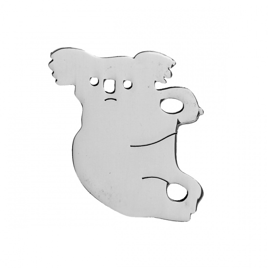 Picture of 304 Stainless Steel Pet Silhouette Charms Koala Bear Silver Tone 29mm(1 1/8") x 28mm(1 1/8"), 2 PCs