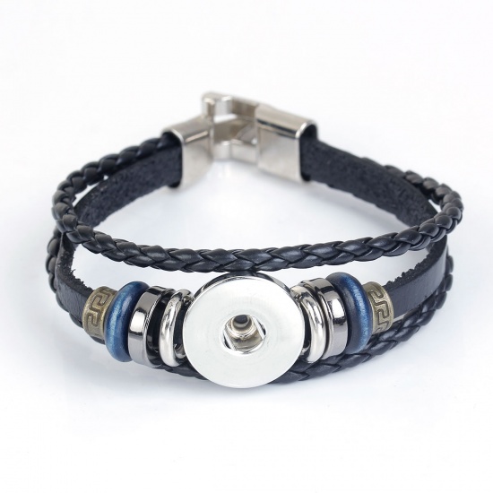 Echtes Leder Chunk Armband schwarz silber