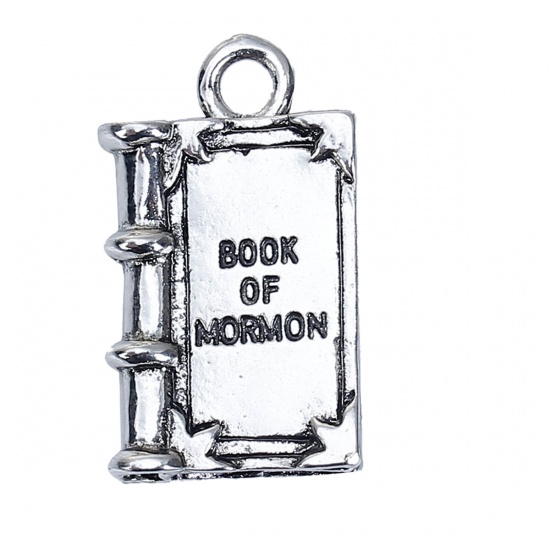 Picture of Graduation Jewelry Zinc Based Alloy Charms Book Antique Silver Message " BOOK OF MORMON " 27mm(1 1/8") x 16mm( 5/8"), 5 PCs