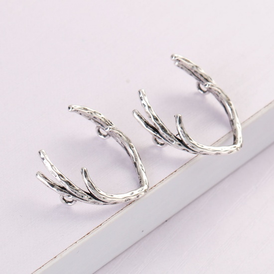 Picture of Copper Charms Antlers Antique Silver 25mm(1") x 23mm( 7/8"), 2 PCs