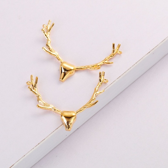 Picture of Copper Pendants Antlers Gold Plated 39mm(1 4/8") x 34mm(1 3/8"), 1 Piece