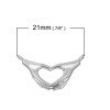 Изображение Медь Коннекторы фурнитуры Рука Посеребренный Сердце С узором 21мм x 12мм, 2 ШТ
