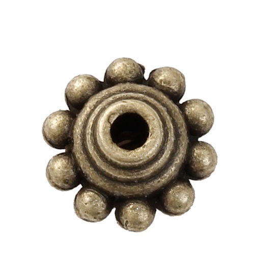 亜鉛合金 スペーサー ビーズ ユーフォー 銅古美 双円錐形 10mm x 10mm、 穴：約 2.1mm、 30 個 の画像