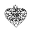 Picture of Zinc Based Alloy Charms Heart Antique Silver Butterfly Hollow 23mm( 7/8") x 22mm( 7/8"), 10 PCs