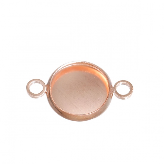 Picture of Copper Connectors Round Rose Gold Cabochon Settings (Fits 10mm Dia.) 19mm( 6/8") x 12mm( 4/8"), 10 PCs