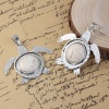Picture of Ocean Jewelry Zinc Based Alloy Boho Chic Pendants Sea Turtle Animal Antique Silver Color White Imitation Turquoise 73mm(2 7/8") x 67mm(2 5/8"), 1 Piece