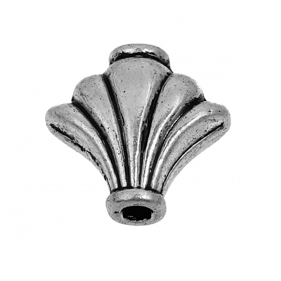 Picture of Zinc Based Alloy Spacer Beads Fan-shaped Antique Silver 9mm x 10mm, Hole: Approx 1.5mm, 50 PCs
