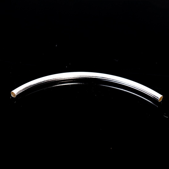 Image de Perles en Cuivre Tube Argenté Courbe 60mm x 3mm, Taille de Trou: 2mm, 20 Pcs