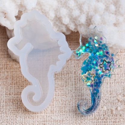 Picture of Ocean Jewelry Silicone Resin Mold For Jewelry Making Seahorse White 39mm(1 4/8") x 23mm( 7/8"), 1 Piece
