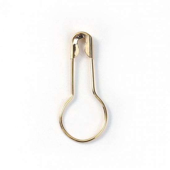 Picture of Copper Safety Pin Brooches Findings Round Gold Plated 21mm( 7/8") x 9mm( 3/8"), 2000 PCs