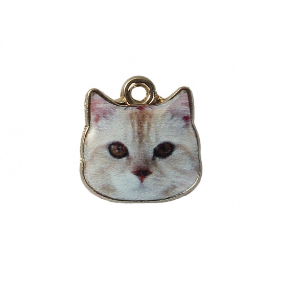 Picture of Zinc Based Alloy Charms Cat Animal Gold Plated White 13mm( 4/8") x 13mm( 4/8"), 10 PCs