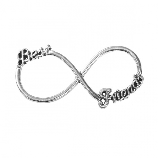 Picture of Zinc Based Alloy Connectors Infinity Symbol Antique Silver Message " BEST FRIENDS " 40mm x 20mm, 20 PCs
