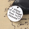 Picture of Zinc Based Alloy Pet Memorial Charms Round Antique Silver Message Heart 25mm(1") Dia, 5 PCs