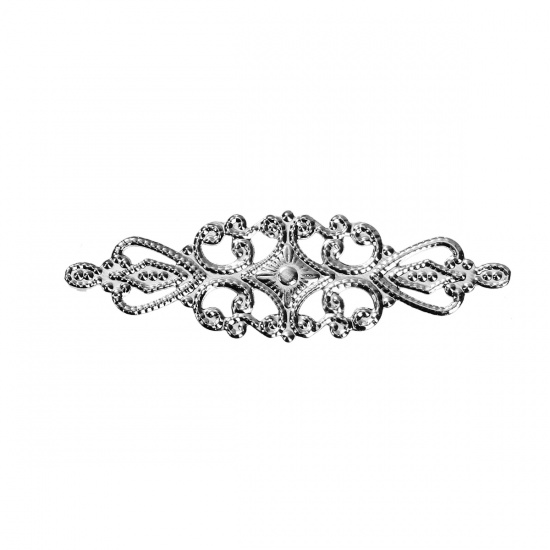 Picture of Iron Based Alloy Embellishments Leaf Silver Tone Filigree Carved 65mm(2 4/8") x 20mm( 6/8"), 50 PCs
