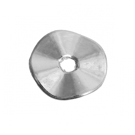 Bild von Zinklegierung Zwischenperlen Spacer Perlen Welle Silberfarbe ca. 10mm D., Loch:ca. 1.9mm, 100 Stück