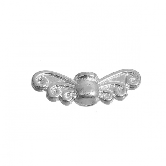 Image de Perles en Alliage de Zinc Aile Argenté Fleurs Gravé 14mm x 5mm, Taille de Trou: 1.7mm, 200 Pcs