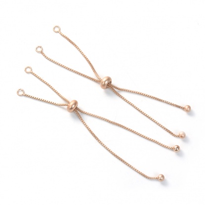 Picture of Copper Slider/Slide Extender Chain For Jewelry Necklace Bracelet Rose Gold Adjustable 95mm(3 6/8") long, 2 PCs
