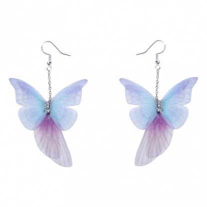 Bild von Ätherischer Schmetterling Ohrring Silberfarbe Hellblau Transparent Strassstein 79mm, Drahtstärke: (20 gauge), 1 Paar