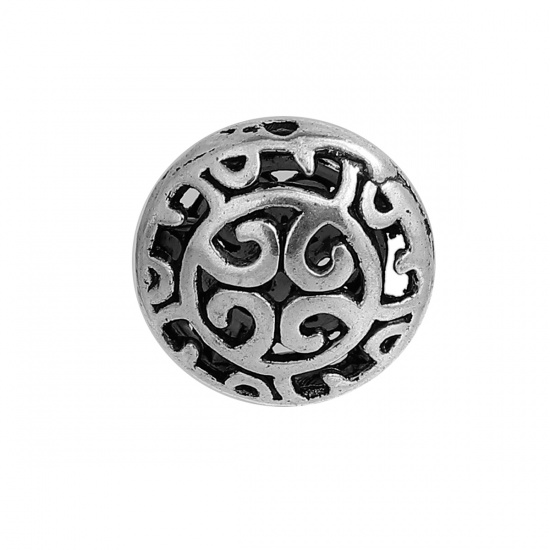 Picture of Zinc Based Alloy Spacer Beads Round Antique Silver Hollow About 16mm Dia, Hole: Approx 1.2mm, 10 PCs