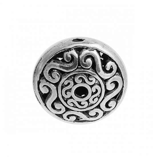 Picture of Zinc Based Alloy Spacer Beads Round Antique Silver Hollow About 16mm Dia, Hole: Approx 1.8mm 1.2mm, 10 PCs
