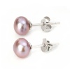 Picture of Sterling Silver & Freshwater Cultured Pearl Ear Post Stud Earrings Purple Round 7mm( 2/8") Dia. - 6mm( 2/8") Dia, Post/ Wire Size: (20 gauge), 1 Pair