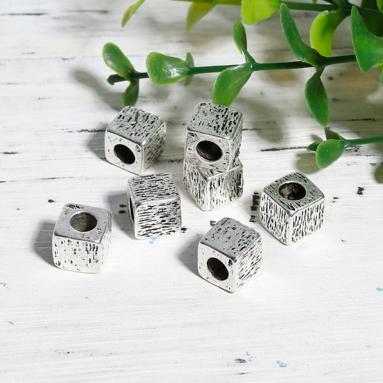Picture of Zinc Based Alloy Spacer Beads Square Antique Silver Color About 9mm x 9mm, Hole: Approx 4.6mm, 5 PCs