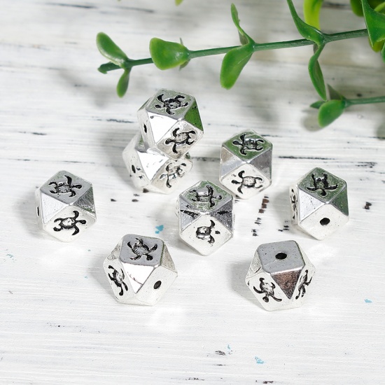 Picture of Zinc Based Alloy Spacer Beads Square Antique Silver Color Tortoise Faceted About 12mm x 10mm, Hole: Approx 1.9mm, 5 PCs