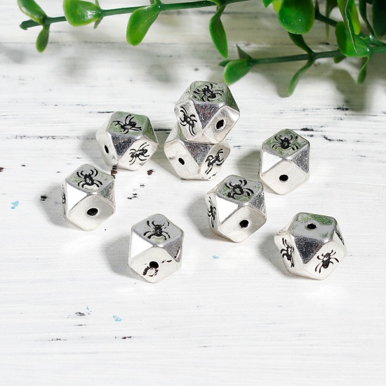 Picture of Zinc Based Alloy Halloween Spacer Beads Square Antique Silver Butterfly Faceted 10mm x 10mm, Hole: Approx 1.8mm, 5 PCs