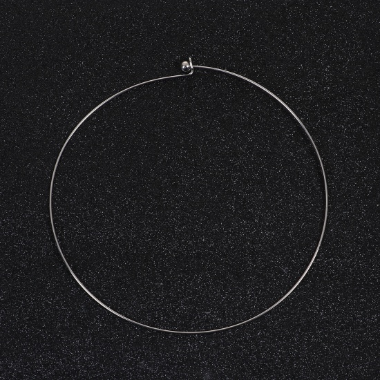 Picture of 304 Stainless Steel Collar Neck Ring Necklace Silver Tone With Removable Ball End Cap 45cm(17 6/8") long, 1 Piece