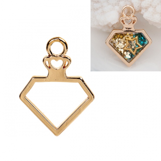 Bild von Zinklegierung Offene Lünette Anhänger für Harz Diamand Vergoldet 30mm x 23mm, 1 Stück