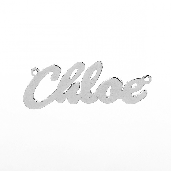 Picture of 304 Stainless Steel Name Connectors Silver Tone Message " Chloe " 31mm(1 2/8") x 11mm( 3/8"), 1 Piece