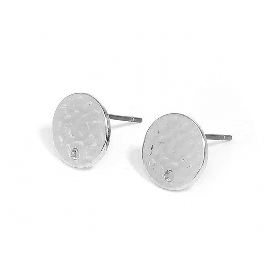 Picture of Zinc Based Alloy Ear Post Stud Earrings Findings Round Silver Tone W/ Loop 10mm Dia., Post/ Wire Size: (21 gauge), 10 PCs