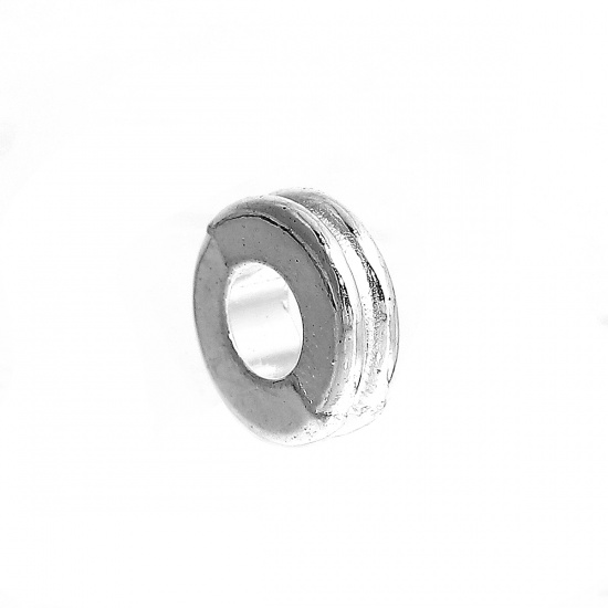 Picture of Zinc Based Alloy Spacer Beads Round Silver Plated Stripe About 6mm Dia, Hole: Approx 2.4mm, 200 PCs