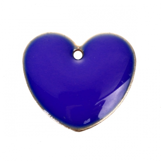 Immagine di Rame Sequins Smaltati Charms Cuore Colore Originale Blu Marino Smalto 16mmx16mm , 10 Pz