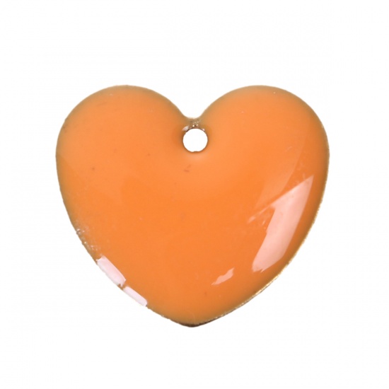 Image de Breloque Sequins Emaillés Double Face en Cuivre Cœur Email Sans Plaqué Orange 16mmx16mm, 10 Pcs