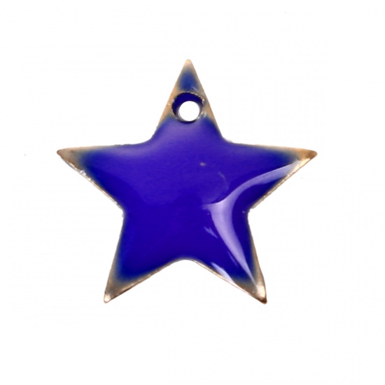 Immagine di Rame Sequins Smaltati Charms Stella a Cinque Punte Colore Originale Blu Marino Smalto 12mm x 11mm , 10 Pz