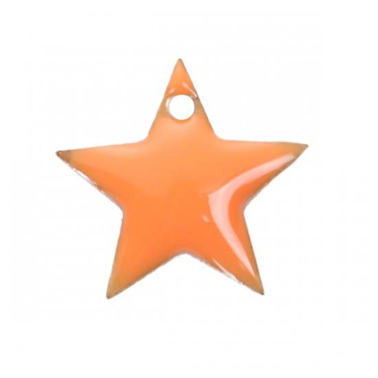 Immagine di Rame Sequins Smaltati Charms Stella a Cinque Punte Colore Originale Arancione Smalto 12mm x 11mm , 10 Pz