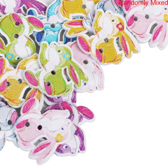 Picture of Wood Sewing Buttons Scrapbooking 2 Holes Rabbit Animal At Random Flower Pattern 24mm(1") x 22mm( 7/8"), 50 PCs
