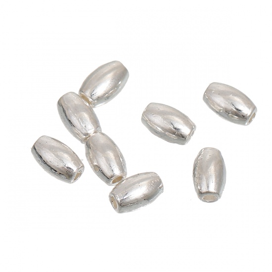 Picture of Zinc Based Alloy Spacer Beads Oval Silver Plated 6mm x 4mm, Hole: Approx 1.2mm, 200 PCs