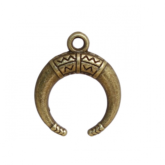 Picture of Zinc Based Alloy Boho Chic Charms Half Moon Antique Bronze Ripple 18mm( 6/8") x 15mm( 5/8"), 50 PCs